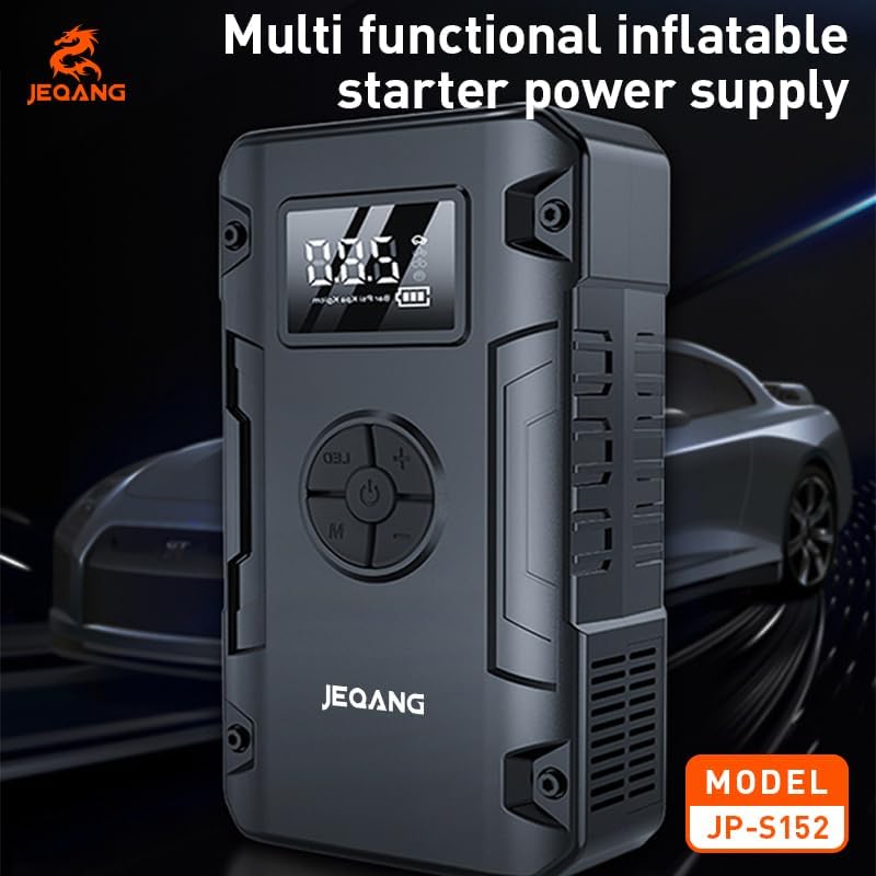 Araç Akü Takviye Cihazı Çok Fonksiyonlu Acil Çalıştırma Cihazı, Lastik Şişirme Kompresörü, 8000mAh 29.6Wh Powerbank, LED Işıklı, 5V/2A Giriş Çıkış, Benzinli Dizel Araç İçin | JP-S152