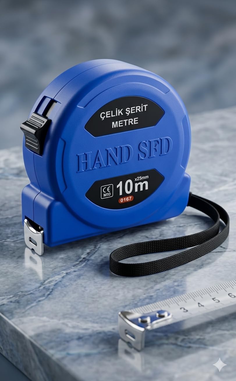 Alternative view of Hand Sfd Çelik Şerit Metre, 10m x 25mm, Sarı, Mavi ve Kırmızı Renk Seçenekleri, Ölçüm Aleti (MAVİ)
