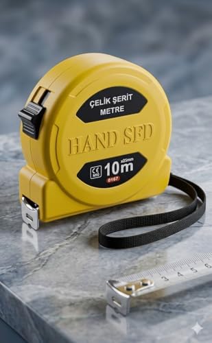 Hand Sfd Çelik Şerit Metre, 10m x 25mm, Sarı, Mavi ve Kırmızı Renk Seçenekleri, Ölçüm Aleti (SARI)