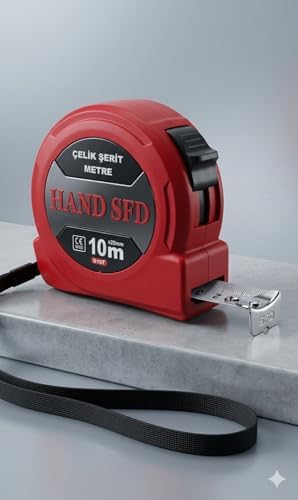Hand Sfd Çelik Şerit Metre, 10m x 25mm, Sarı, Mavi ve Kırmızı Renk Seçenekleri, Ölçüm Aleti (KIRMIZI)