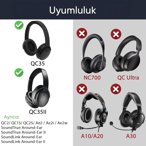BOSE ile Uyumlu QuietComfort 35 (QC35) & Quiet 35 II (QC35 ii) için Deri Kulaklık Pedi Hafızalı Yüksek Kaliteli Materyal Kulaklık Süngeri