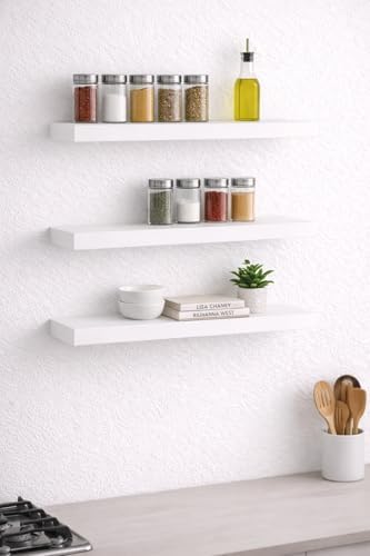 Alternative view of Duvar Rafı 3’lü Set 50x15 cm Beyaz | Dekoratif Duvara Monte Raf | Salon, Mutfak, Banyo ve Ofis için Modern Raf