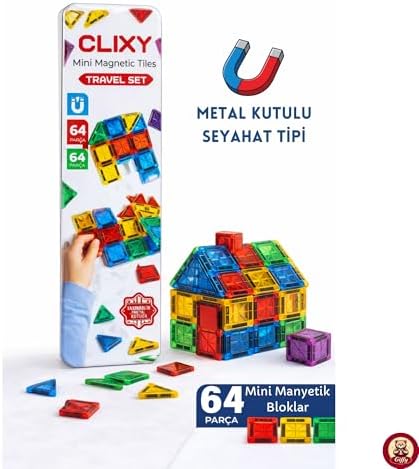 Alternative view of Manyetik Yapı Blokları - 64 Parça Seyahat Tipi Mini Bloklar Metal Saklama Kutulu Çanta Boy Renkli