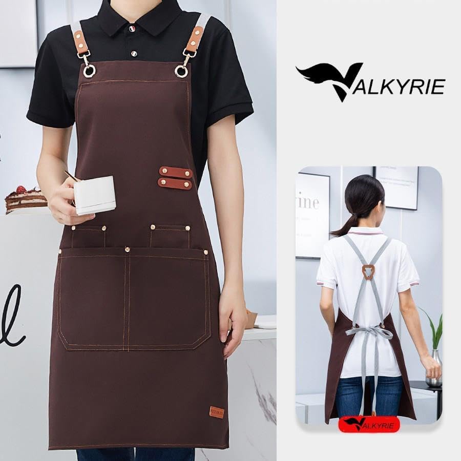 Alternative view of Suya Dayanıklı Barista Önlüğü Ayarlanabilir Askılı Cepli Mutfak Kafe Garson Önlüğü Kahverengi 74 cm