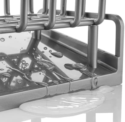 Lavabo Organizeri Tezgah Üstü ABS Plastik Mutfak Organizer Banyo Düzenleyici Evye Üstü Süngerlik Sabunluk Organizer Su Hazneli Gri Raf (Metalik Gri)
