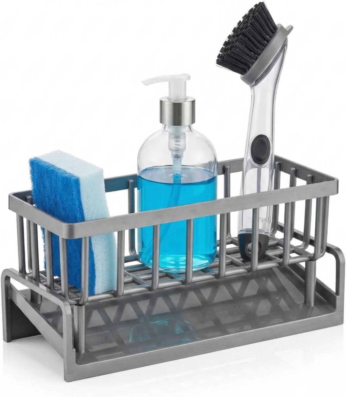 Alternative view of Lavabo Organizeri Tezgah Üstü ABS Plastik Mutfak Organizer Banyo Düzenleyici Evye Üstü Süngerlik Sabunluk Organizer Su Hazneli Gri Raf (Metalik Gri)
