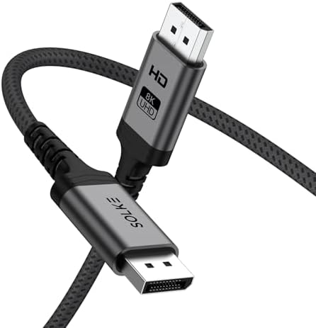 8K DisplayPort 1.4 Kablo 2M – 8K 60Hz 4K 144Hz 2K 240Hz 32.4Gbps G-Sync FreeSync Uyumlu Oyuncu Monitör Kablosu, Örgülü Alüminyum