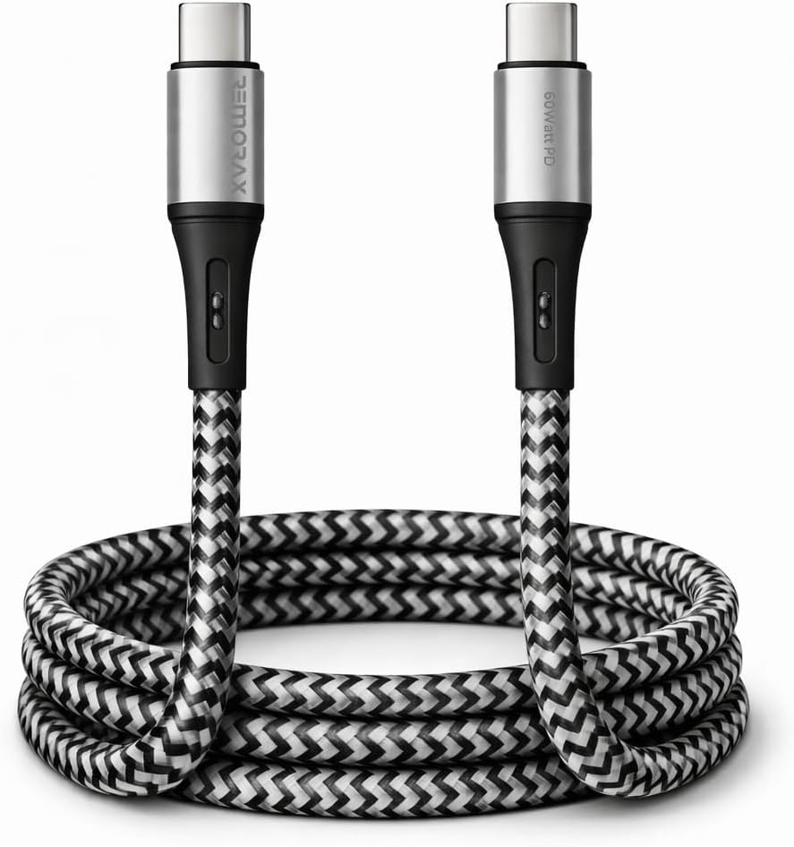 Alternative view of Wahoo Type C-C ÖRGÜLÜ 60Watt PD Hızlı Şarj Kablosu, 15/16/17 ve Andoid İçin (Siyah+Gri/Gümüş Metal) (100 CM)