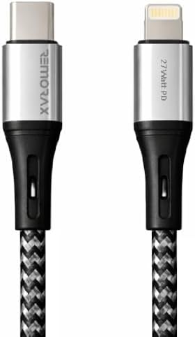 Wahoo Type C-Lightning ÖRGÜLÜ 27Watt PD Hızlı Şarj Kablosu, Siyah+Gri/Gümüş Metal (100 CM)