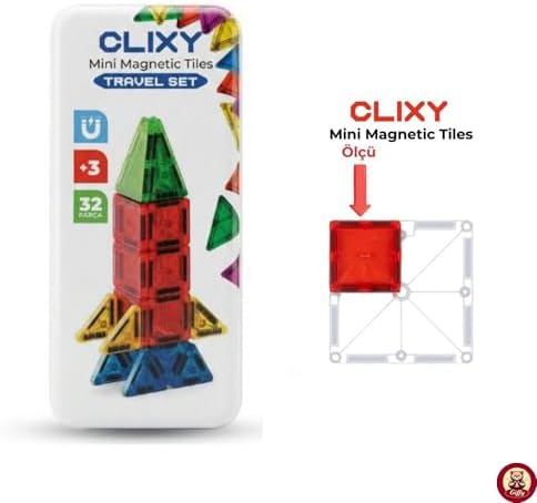 Manyetik Yapı Blokları - 32 Parça Seyahat Tipi Mini Bloklar Metal Saklama Kutulu Çanta Boy Renkli