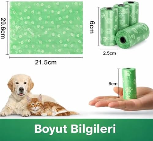 Köpek Atık Poşeti 8’li Set – Ekstra Kalın, Sızdırmaz, Koku Tutmaz, Kolay Kopar, Dayanıklı ve Renkli Desenli Hijyenik Dışkı Torbası