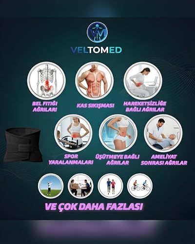 Veltomed Siyah Çelik Balenli Lumbostad 26CM Korse, Ortopedik Korse, Bel Korsesi, Skolyoz, Fıtık, Lomber Disk, Fıtık, Kireçlenme, Karın Destek STANDART beden