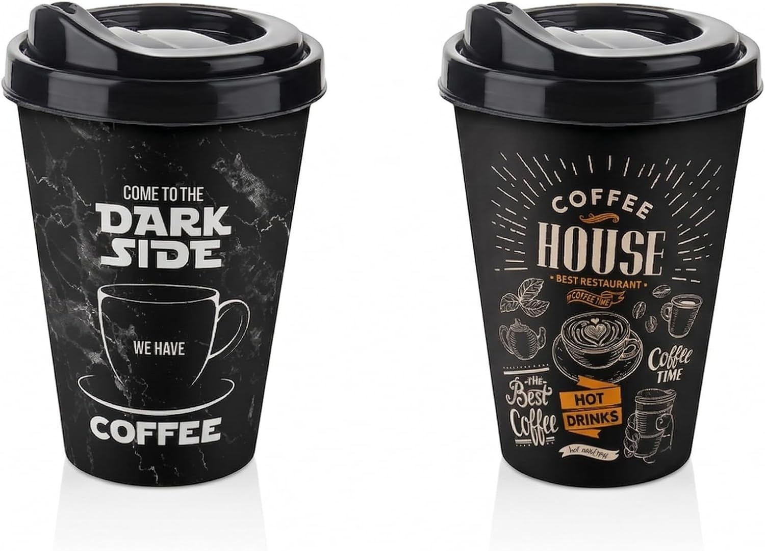 Alternative view of 2'li Coffee Desenli Kahve Bardağı Takımı (2 x 400 ml) - Kahverengi Pipet Girişli Kapaklı İçecek Bardağı Paketi