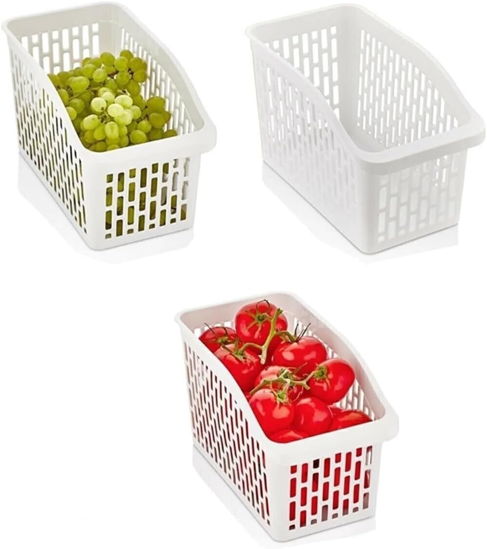 3'lü Organizer Seti - Midi Boy (Orta Boy) Beyaz Buzdolabı ve Mutfak Düzenleyici (16 x 29 x 17 cm)