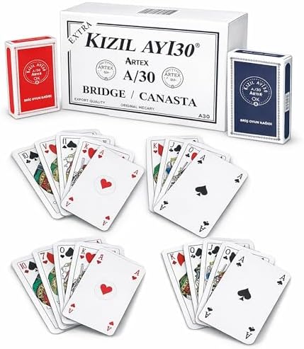 Star Briç Oyun Kağıdı Kızıl Ay A/30 Artex – 2 Deste (Kırmızı & Mavi) Poker İskambil Kartı, 285 gr Opak Kağıt, Profesyonel Kullanım