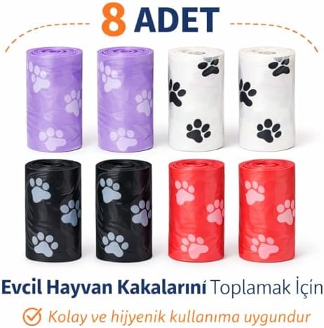 8 Adet Evcil Hayvan Kaka Poşeti Rulosu,Dayanıklı, Sızdırmaz, Kolay Koparılabilir Köpek Dışkı Toplama Poşeti,Hijyenik Kullanım, Kalın Malzeme, Kokuyu Hapseder(Mor, Beyaz, Siyah, Kırmızı)