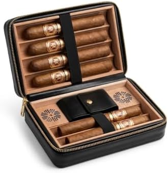 Alternative view of Siyah Deri 6'lı Puro Seyahat Çantası - İspanyol Sedir Ağacı İç Bölmeli - Askı Takılabilir Taşınabilir Puro Kutusu (Humidor)