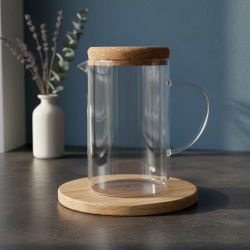 Alternative view of Mantar Kapaklı Borosilikat Cam Sürahi 2 Litre - Dayanıklı Minimalist Karaf ve Detoks Şişesi