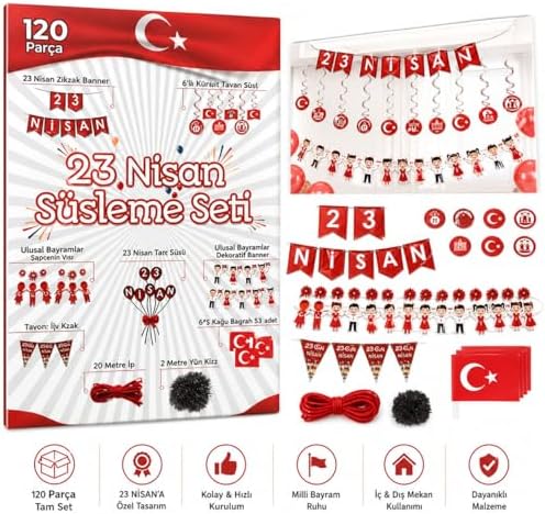 Alternative view of 23 Nisan Süsleme Seti, 120 Parça, Zikzak Banner, Flama, Sarkıt Tavan Süsü, Kapı ve Pencere Süsü, Okul Sınıf Dekorasyon Paketi