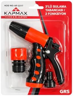 Kapmax Sulama Tabancası Seti, 2 Fonksiyonlu, Hortum Bağlantı Aparatı Dahil, Bahçe Sulama, 3'lü Set