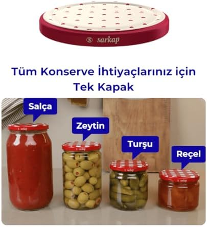Sarkap Kavanoz Kapağı, 82mm, Hava Geçirmez, Sızdırmaz, Konserve için Uygun, 10'lu Paket (Kalp)
