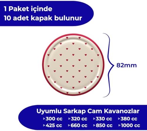 Alternative view of Sarkap Kavanoz Kapağı, 82mm, Hava Geçirmez, Sızdırmaz, Konserve için Uygun, 10'lu Paket (Kalp)