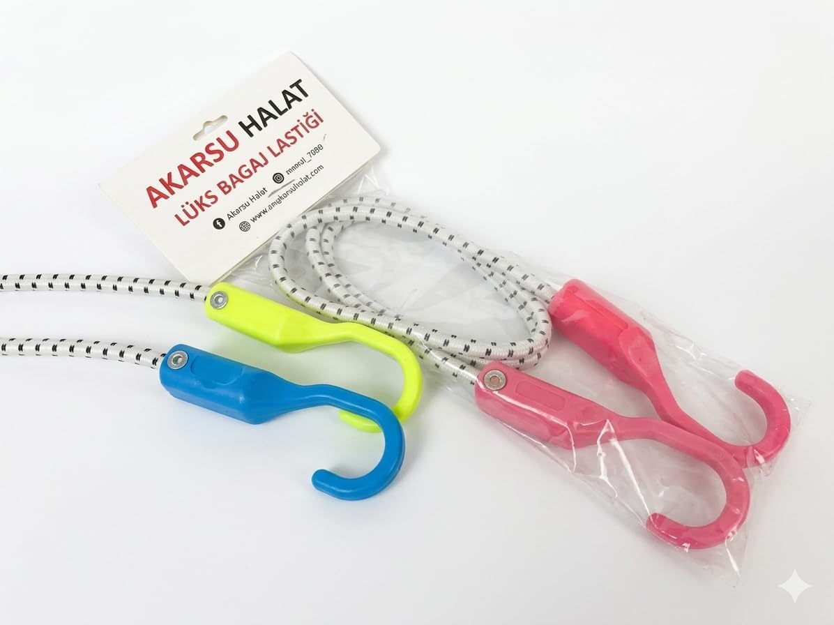 Alternative view of Akarsu Halat Lüks Bagaj Lastiği 80 cm - Yüksek Mukavemetli Elastik Gergi Kordonu, Plastik Korumalı Çelik Kancalı, Araç ve Motosiklet İçin Valiz Sabitleme İpi