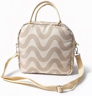 Termal Yemek Çantası Su Geçirmez Lunch Bag Isı Yalıtımlı Gıda Taşıma Çantası Omuz Askılı Piknik Okul Ofis Çantası Dalga Desenli Pembe 24.5x21.5x14 cm