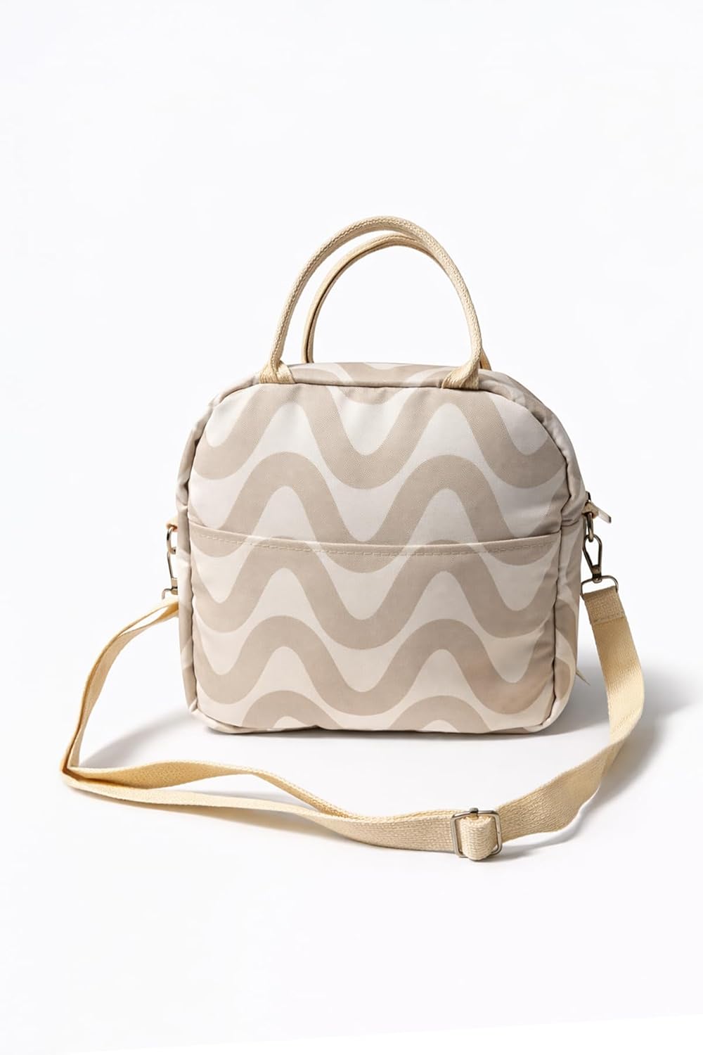 Alternative view of Termal Yemek Çantası Su Geçirmez Lunch Bag Isı Yalıtımlı Gıda Taşıma Çantası Omuz Askılı Piknik Okul Ofis Çantası Dalga Desenli Pembe 24.5x21.5x14 cm