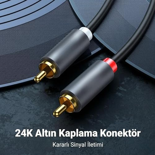 Alternative view of Ses Kablosu Altın Uçlu Yüksek Ses Kalitesi AUX 3.5mm RCA Kablo Subwoofer Amfi TV Ses Sistemi ile Uyumlu Dayanıklı PVC, Audio Kablo, Siyah (0.5metre)