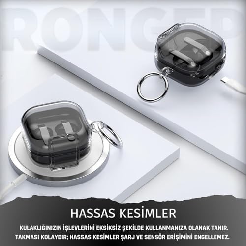 Alternative view of Galaxy Buds4 Pro/Buds 4 için Kılıf [Güvenlik Kilit Tasarımlı] Transparent- Kulaklık Kılıfı Sararmaya Dayanıklı Taşıma Askılı TPU Koruyucu Buds 4 Pro Kılıf (Şeffaf-Siyah)