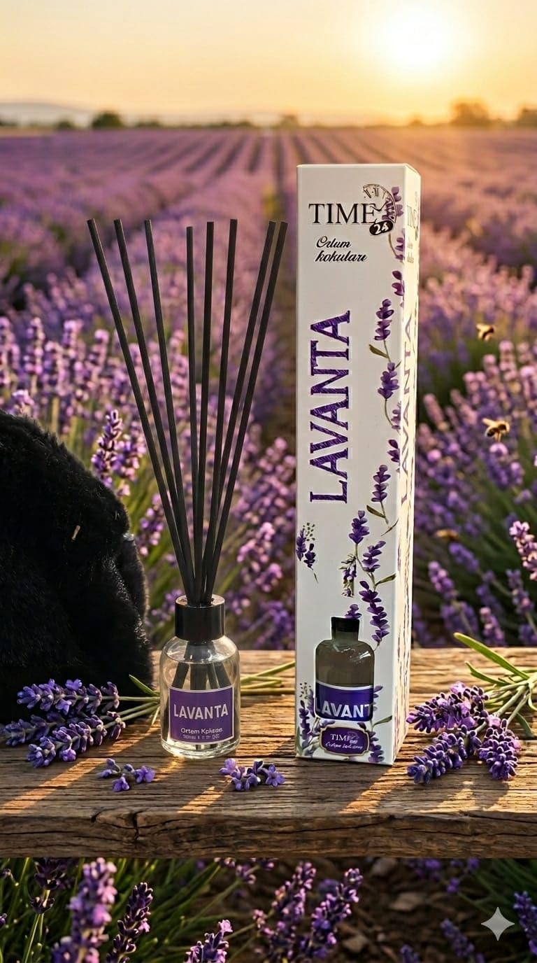 Time 24 Lavanta Oda Kokusu 55 ml - Dekoratif Cam Şişe Bambu Çubuklu Oda Parfümü - Rahatlatıcı ve Huzur Veren Uzun Süreli Ev ve Ofis Kokusu