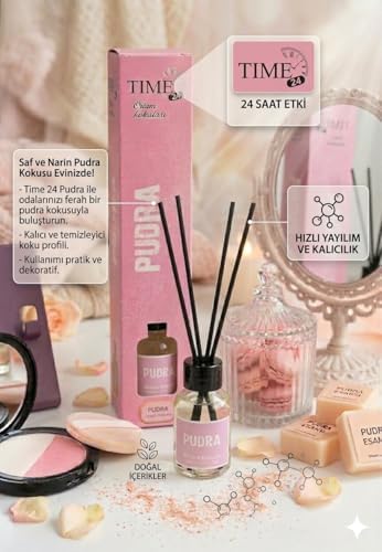 Alternative view of Time 24 Pudra Oda Kokusu 55 ml - Dekoratif Cam Şişe Bambu Çubuklu Oda Parfümü - Bebek Saflığı ve Temizlik Esintili Uzun Süreli Ev ve Ofis Kokusu