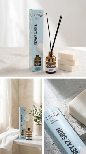Time 24 Beyaz Sabun Oda Kokusu 55 ml - Dekoratif Cam Şişe Bambu Çubuklu Oda Parfümü - Temizlik ve Ferahlık Etkili Uzun Süreli Ev ve Ofis Kokusu