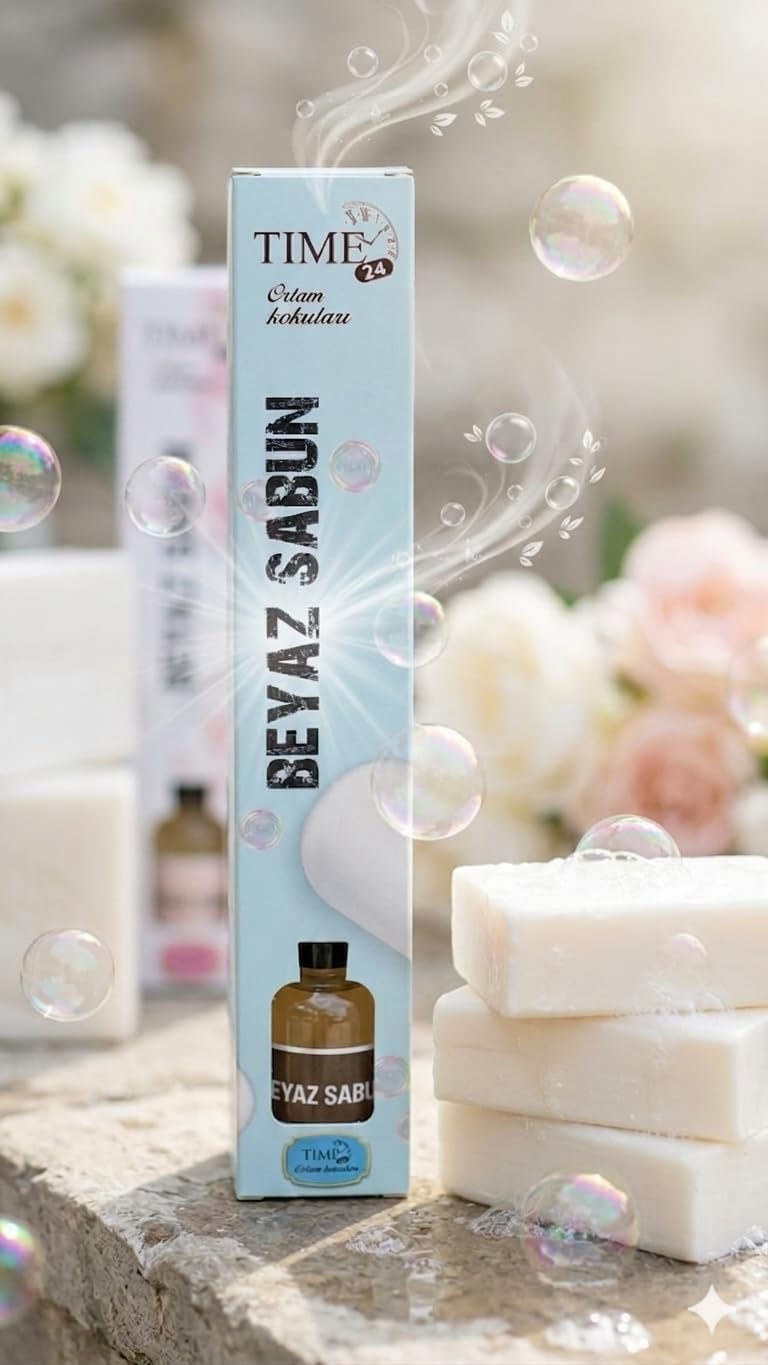 Alternative view of Time 24 Beyaz Sabun Oda Kokusu 55 ml - Dekoratif Cam Şişe Bambu Çubuklu Oda Parfümü - Temizlik ve Ferahlık Etkili Uzun Süreli Ev ve Ofis Kokusu