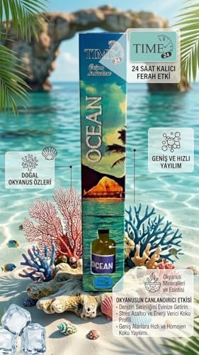 Alternative view of Time 24 Ocean Oda Kokusu 55 ml - Dekoratif Cam Şişe Bambu Çubuklu Oda Parfümü - Ferah Okyanus Esintili Uzun Süreli Ev ve Ofis Kokusu
