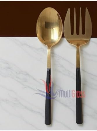 Alternative view of Büyük Boy Çelik Servis Kaşığı Servis Çatalı 27 cm 2Li Set, Altın