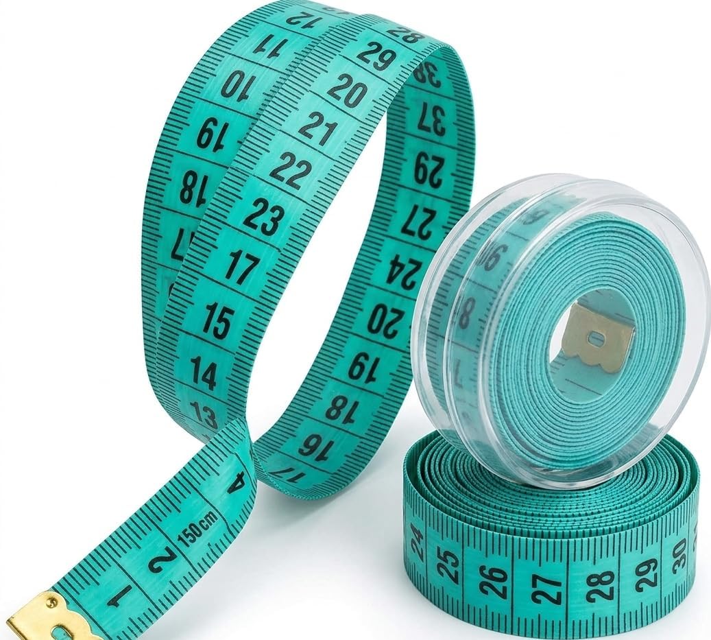 Righton 2'li Profesyonel Terzi Mezurası Seti - 150 cm Mukavemetli Vücut Ölçüm Metresi Şeffaf Saklama Kutulu, Çift Taraflı Şerit MeZURA