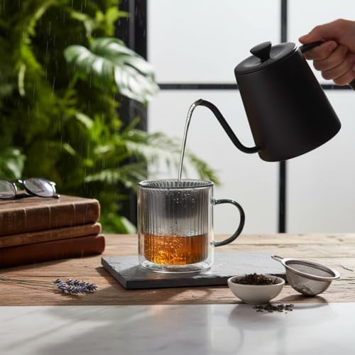 250 ml Çift Cidarlı Borosilikat Cam Kupa - Detaylı, Dikey Çizgili Dayanıklı Kahve ve Çay Bardağı