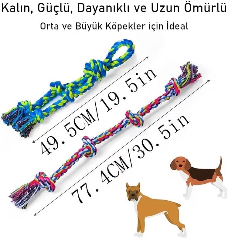 2’li Büyük Boy Köpek Halat Oyuncağı Seti Isırma Çekiştirme Diş Kaşıma Eğitim İpi