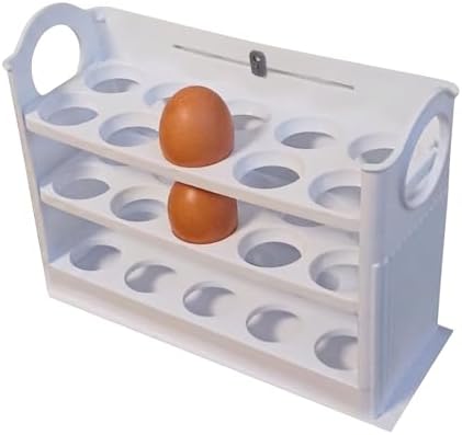 Plastlife 3 Katlı Buzdolabı Yumurta Organizeri, 30 Hazneli, Beyaz, Plastik