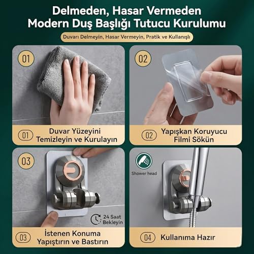 Alternative view of Kendinden Yapışkanlı Duş Başlığı Tutucu, Delme Gerektirmeyen, Lif Askılıklı