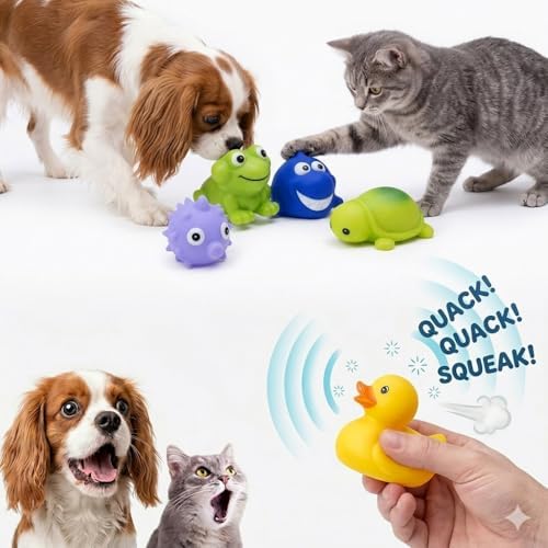 Alternative view of 5’li Sesli Evcil Hayvan Oyuncak Seti – Kedi & Küçük Irk Köpekler için Suda Yüzen Hafif Oyun Oyuncakları (Ördek, Köpek Balığı, Kurbağa, Balık, Kaplumbağa)