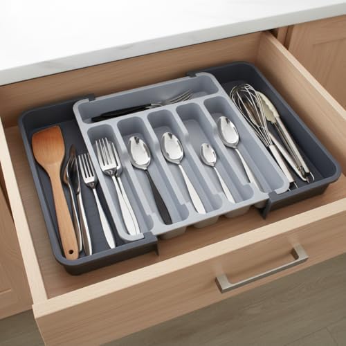 Alternative view of Çift Taraflı Açılır Çekmece İçi Kaşıklık ve Organizer - Modüler Sürgülü Mutfak Düzenleyici - Açık Gri ve Renk - Kapalı 31 cm Açık 52 cm