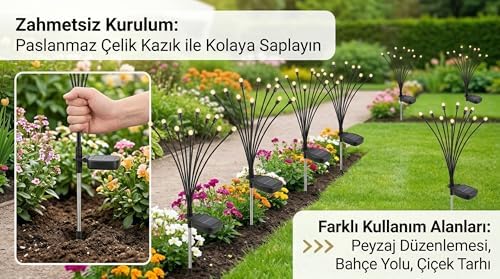 Alternative view of Güneş Enerjili Ateş Böceği Bahçe Aydınlatması, IP65 Su Geçirmez Dış Mekan Dekoratif Solar Lamba, 2 Modlu (Sabit/Yanıp Sönen), Otomatik Sensörlü Çim, ve Peyzaj Işığı