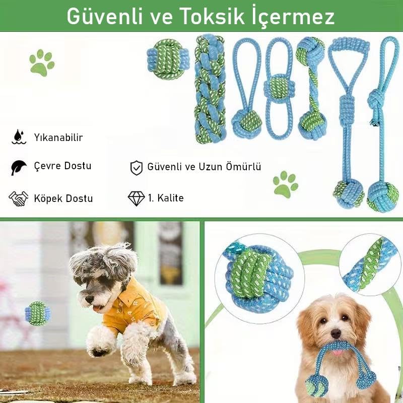 7 Parça Köpek Halat Oyuncak Seti Isırma Çekiştirme Eğitim Toplu İp Oyuncağı