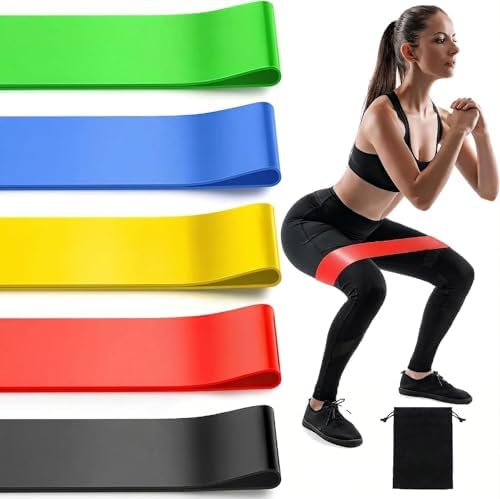 5'li Pilates Direnç Bandı Seti - Egzersiz ve Fitness Bantları - 5 Farklı Sertlik Seviyesi - Evde Spor, Yoga, Fizik Tedavi ve Kas Geliştirme İçin Esnek Silikon Egzersiz Lastiği