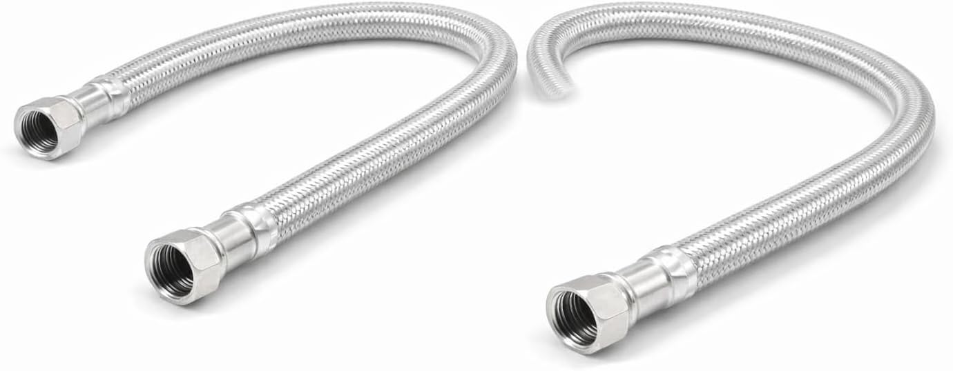 Lavabo Hortum, Paslanmaz Çelik Örgülü, 70 cm, 2'li Paket, Krom Gri, Sızdırmaz Bağlantı