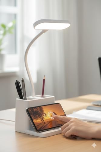 USB Şarjlı LED Masa Lambası Kalemlikli Dokunmatik 3 Kademeli Işık Ayarı 360 Derece Dönebilen Göz Koruma Masa Lambası Ofis Çalışma Gece Lambası