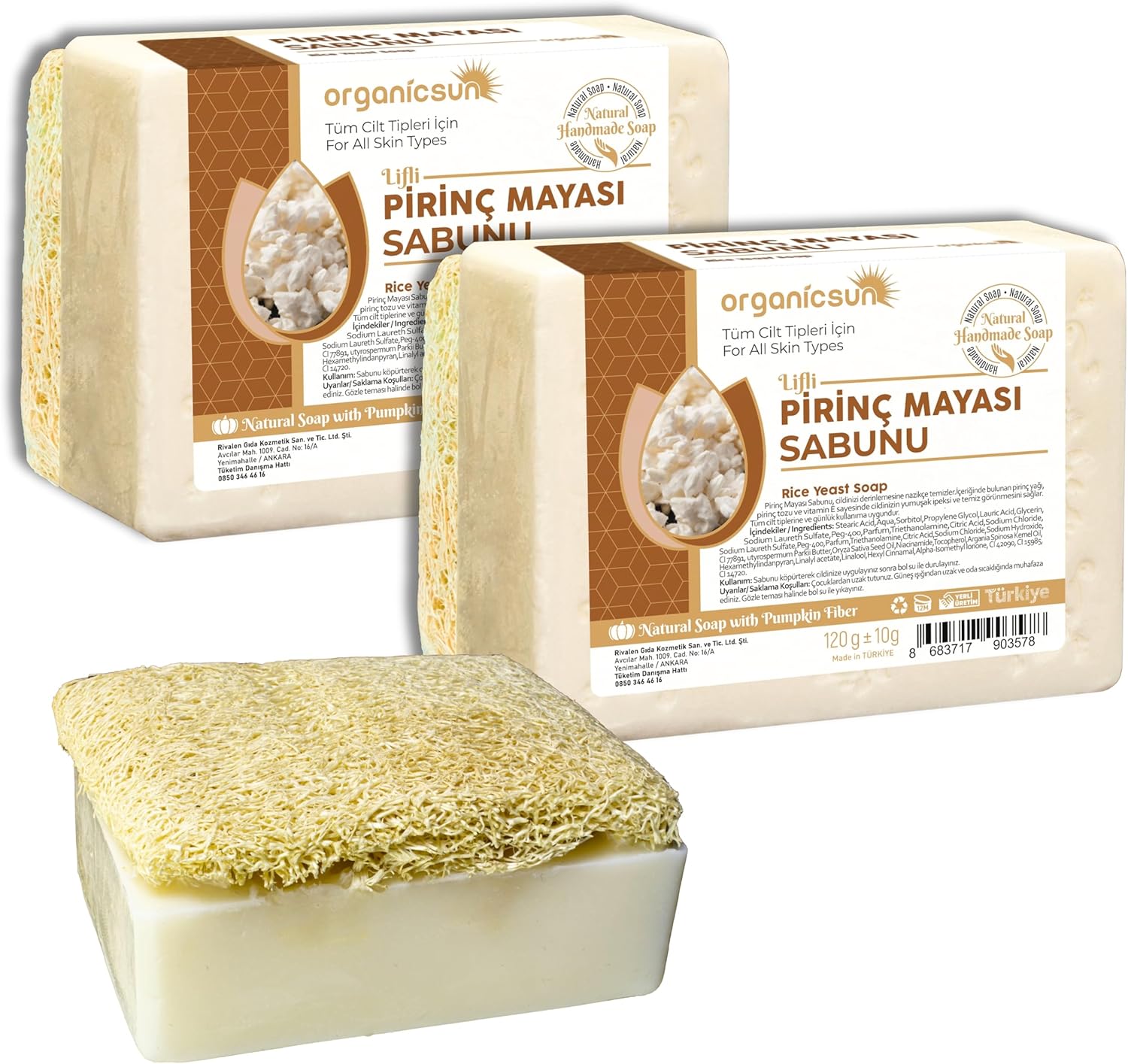 Alternative view of Doğal Kabak Lifli Pirinç Mayası Sabunu 120 Gr x 2 Adet - Tüm Cilt Tipleri - Beyazlatıcı ve Aydınlatıcı Etkili